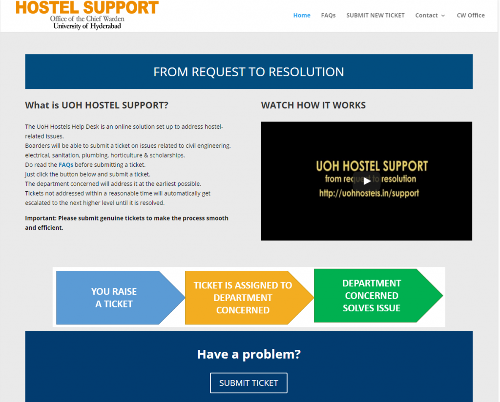 uoh hostel support